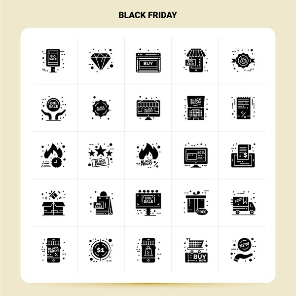 Solid 25 Black Friday Icon set. Vector Glyph Style Design Black