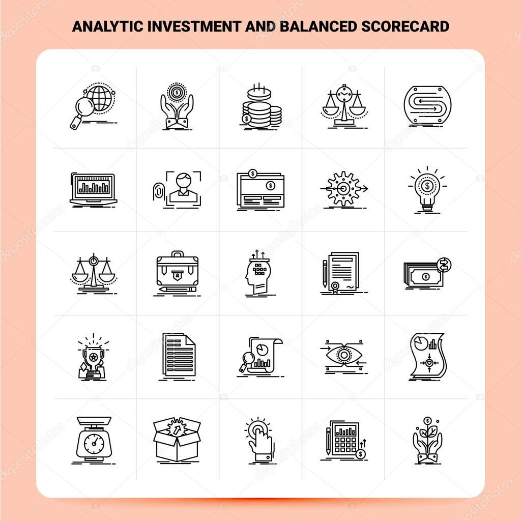 OutLine 25 Analytic Investment And Balanced Scorecard Icon set. 