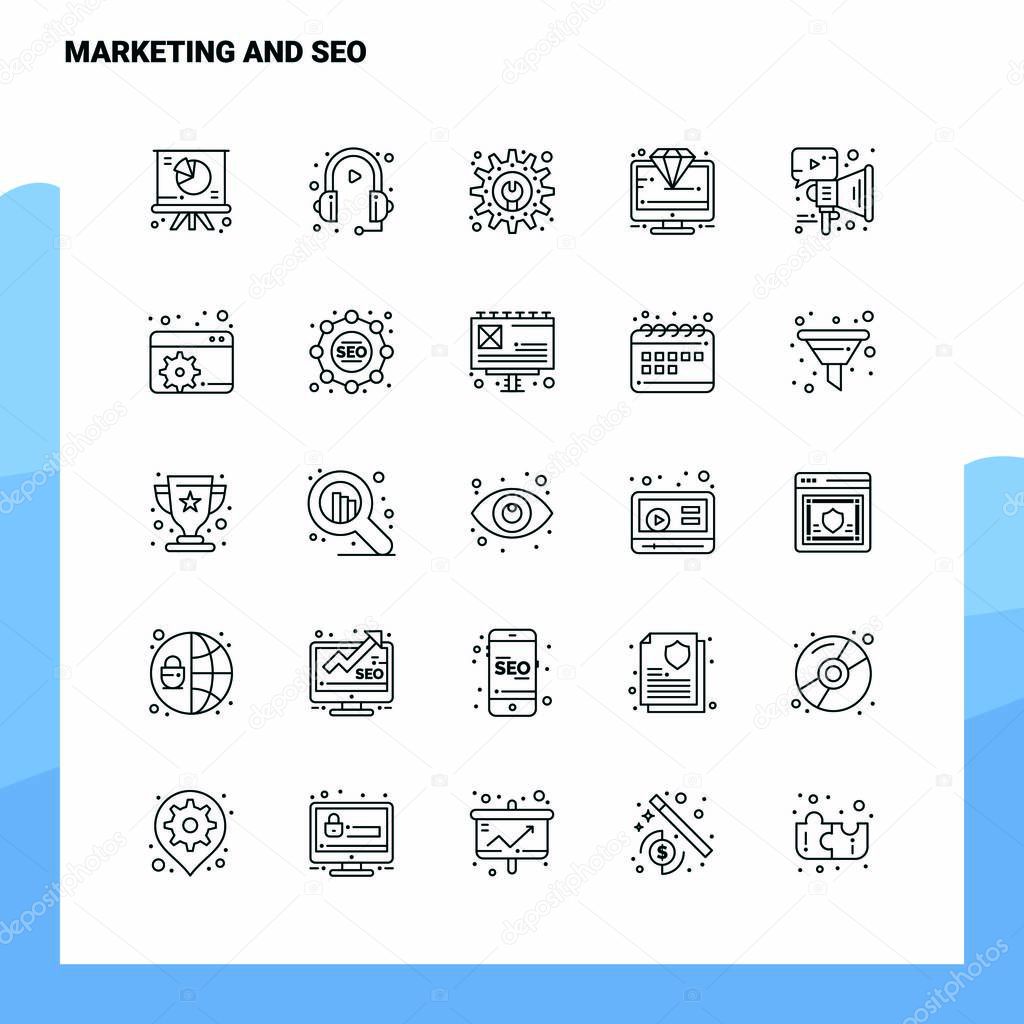 Set of Marketing And Seo Line Icon set 25 Icons. Vector Minimali