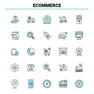 25 Etrade Siyah ve Mavi ikon Seti. Yaratıcı Simge Tasarımı ve logo şablonu