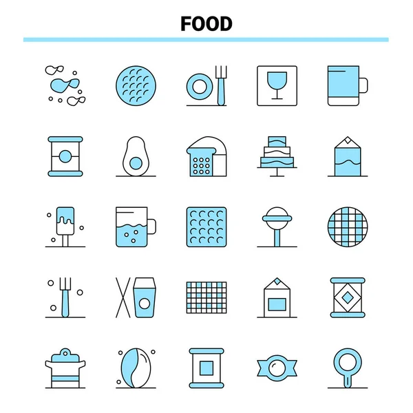 25 Conjunto de iconos Alimentos Negro y Azul. Icono creativo Diseño y logotipo t — Archivo Imágenes Vectoriales
