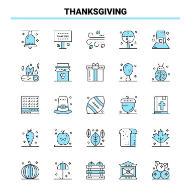 25 Şükran Günü Siyah ve Mavi ikon seti. Yaratıcı Simge Tasarımı ve logo şablonu