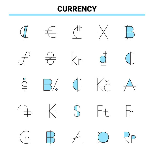 25 Currency Black and Blue icon Set. Creative Icon Design and lo