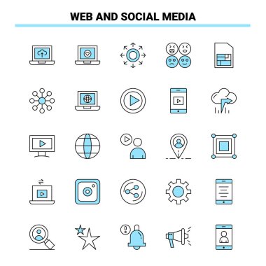 25 Web and Social Media Black and Blue icon Set. Creative Icon D