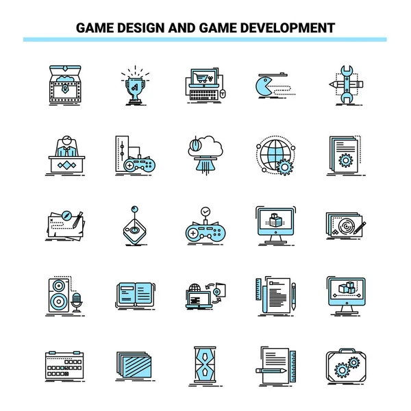 25 Game Design And Game Development Black and Blue icon Set. Cre — Stockový vektor