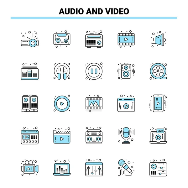 25音频和视频黑色和蓝色图标集 创意图标设计和标识模板 — 图库矢量图片