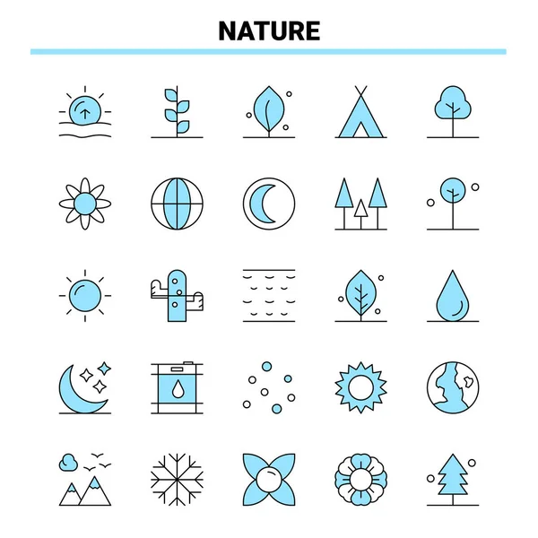 Nature Black Blue Icon Set Vorhanden Kreatives Icon Design Und — Stockvektor