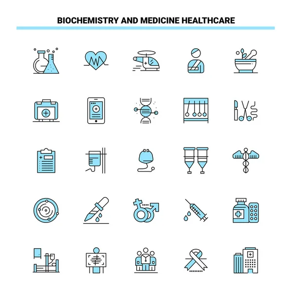 25 Biochemistry And Medicine Healthcare Black and Blue icon Set. — Stock Vector