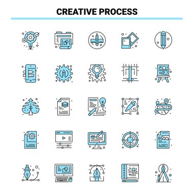 25 Creative Process Black and Blue icon Set. Creative Icon Desig