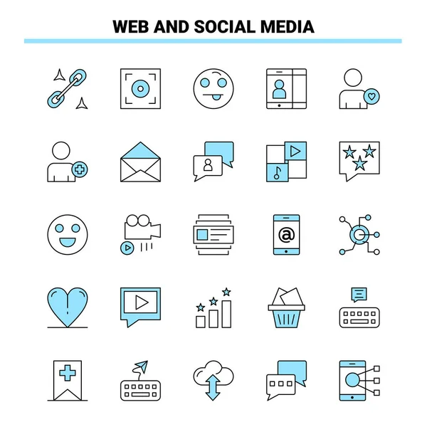 25 Web and Social Media Black and Blue icon Set. Creative Icon D — Stockvektor