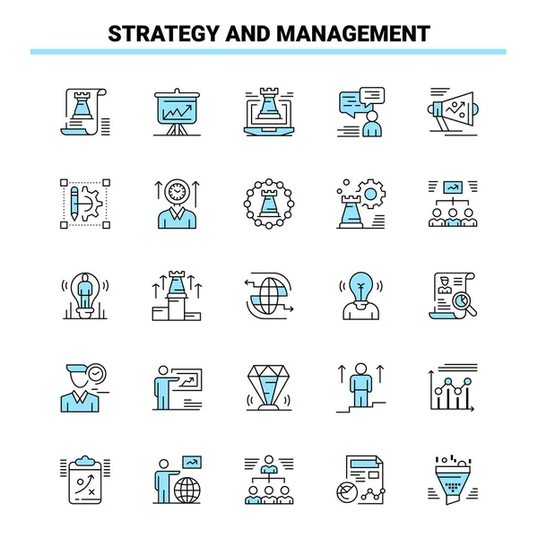 25 Strategie und Management schwarz-blaues Icon-Set. Kreative Ideen — Stockvektor