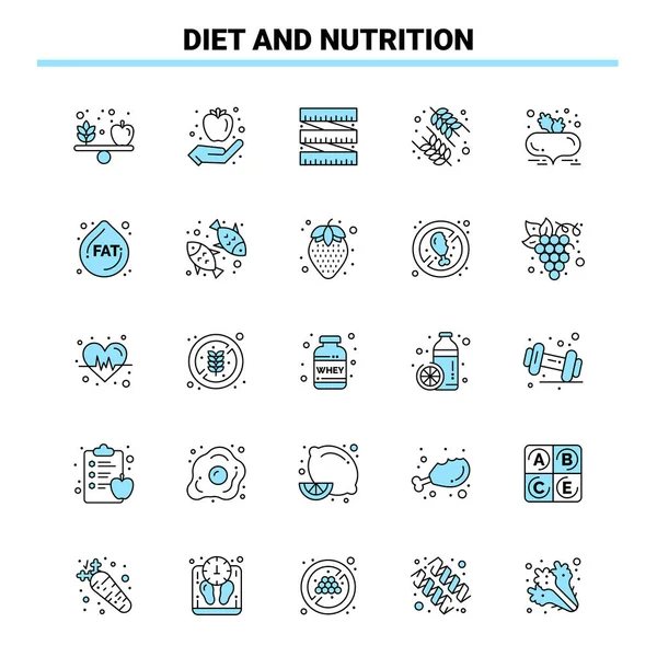25 Set di icone Dieta e Nutrizione Nero e Blu. Icona creativa Des — Vettoriale Stock