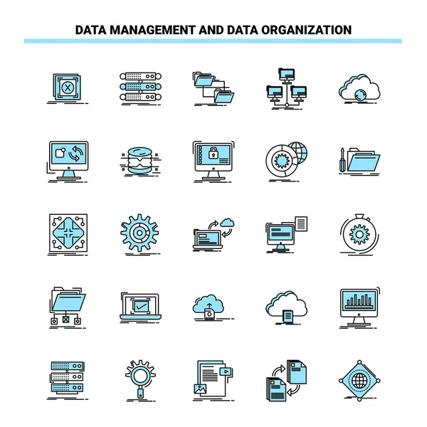 25 Data Management And Data Organization Black and Blue icon Set — Stockvektor