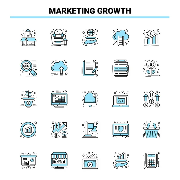 25 Marketing Growth Black and Blue ikon seti. Yaratıcı Simge Tasarımı ve logo şablonu