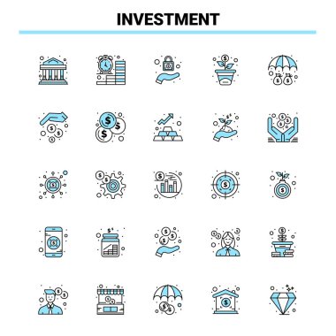 25 Investment Black and Blue icon Set. Creative Icon Design and 