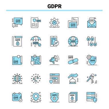 25 GDPR Siyah ve Mavi ikon seti. Yaratıcı Simge Tasarımı ve logo şablonu