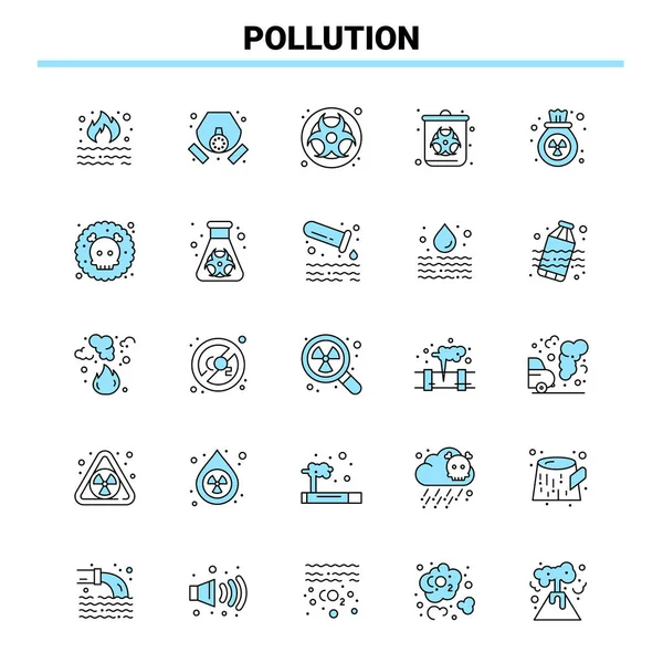 25 Verschmutzung Schwarz-Blau Symbol-Set. Kreatives Icon Design und l — Stockvektor