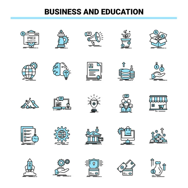 25 Business And Education Conjunto de ícones preto e azul. Ícone criativo — Vetor de Stock
