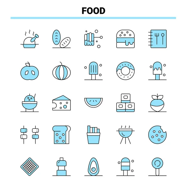 25 Conjunto de iconos Alimentos Negro y Azul. Icono creativo Diseño y logotipo t — Archivo Imágenes Vectoriales