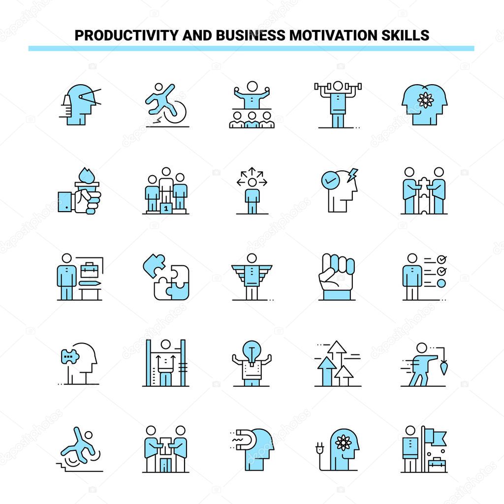 25 Productivity And Business Motivation Skills Black and Blue icon Set. Creative Icon Design and logo template