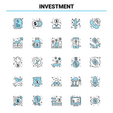 25 Investment Black and Blue icon Set. Creative Icon Design and 