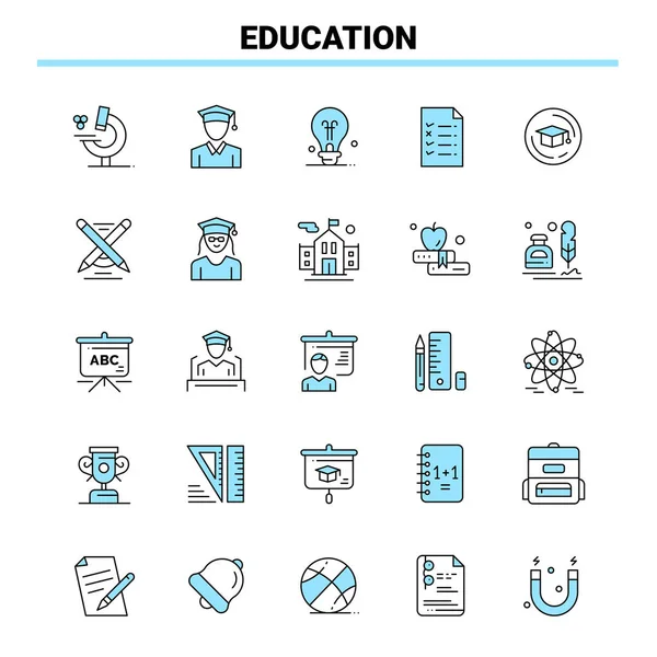 25 Eğitim Siyah ve Mavi ikon Seti. Yaratıcı Simge Tasarımı ve logo şablonu