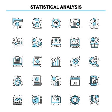 25 Statistical Analysis Black and Blue icon Set. Creative Icon D