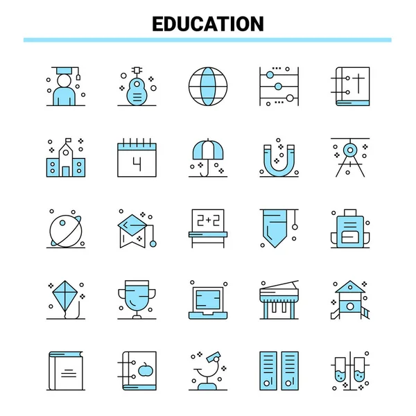 Educación Conjunto Iconos Negro Azul Icono Creativo Diseño Plantilla Logotipo — Archivo Imágenes Vectoriales