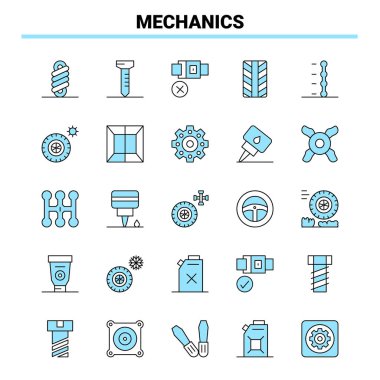 25 Mechanics Black and Blue icon Set. Creative Icon Design and l