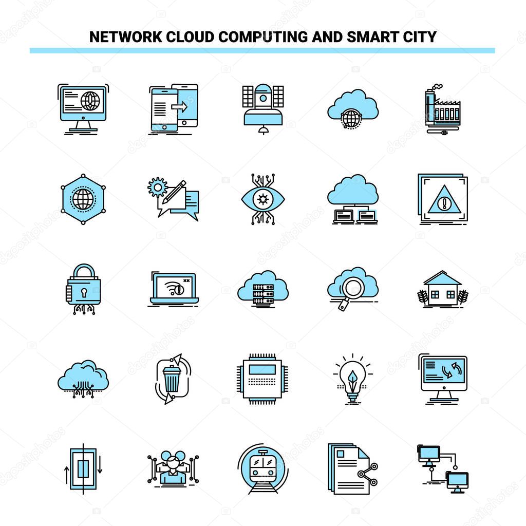25 Network Cloud Computing And Smart City Black and Blue icon Se