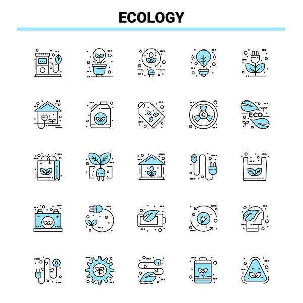 Ecologia Preto Azul Ícone Set Design Ícone Criativo Modelo Logotipo —  Vetores de Stock