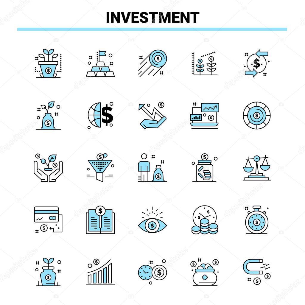 25 Investment Black and Blue icon Set. Creative Icon Design and 