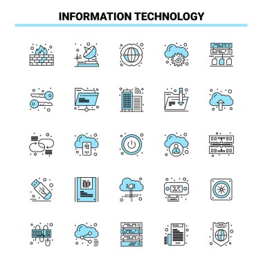 25 Information Technology Black and Blue icon Set. Creative Icon