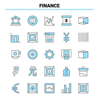 25 Finans Siyah ve Mavi ikon seti. Yaratıcı Simge Tasarımı ve Günlük Kaydı