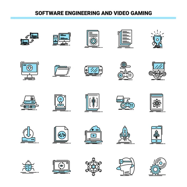 25 Software Engineering And Video Gaming Black and Blue icon Set — ストックベクタ