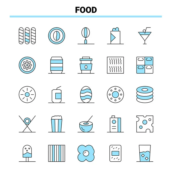 25 Conjunto de iconos Alimentos Negro y Azul. Icono creativo Diseño y logotipo t — Archivo Imágenes Vectoriales