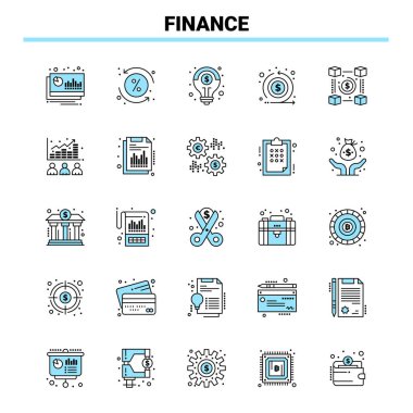 25 Finans Siyah ve Mavi ikon seti. Yaratıcı Simge Tasarımı ve logo şablonu