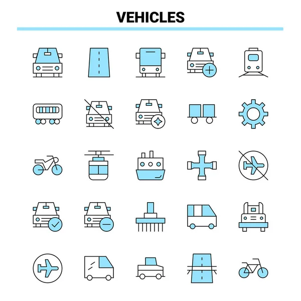 25 Pojazdy Czarno-niebieski zestaw ikon. Kreatywny projekt ikony i lo — Wektor stockowy