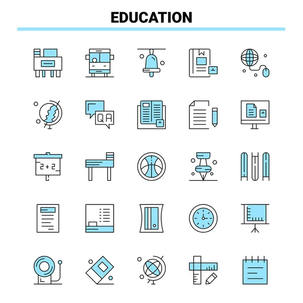 25 Educação Ícone preto e azul Set. Design de ícones criativos e l — Vetor de Stock
