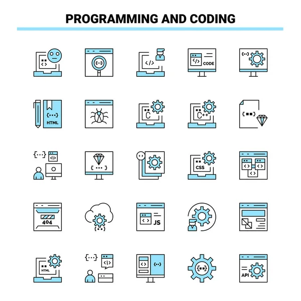 25 Conjunto de iconos de programación y codificación en negro y azul. Icono creativo — Archivo Imágenes Vectoriales