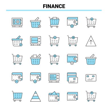 25 Finans Siyah ve Mavi ikon seti. Yaratıcı Simge Tasarımı ve Günlük Kaydı