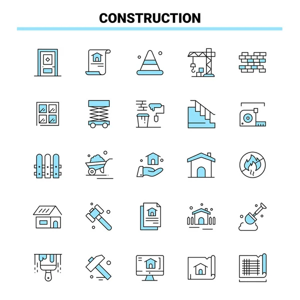 Conjunto Iconos Construcción Negro Azul Icono Creativo Diseño Plantilla Logotipo — Archivo Imágenes Vectoriales