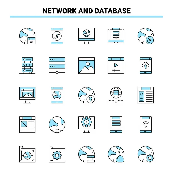 25 Network And Database Black and Blue icon Set. Creative Icon D — Stockvektor