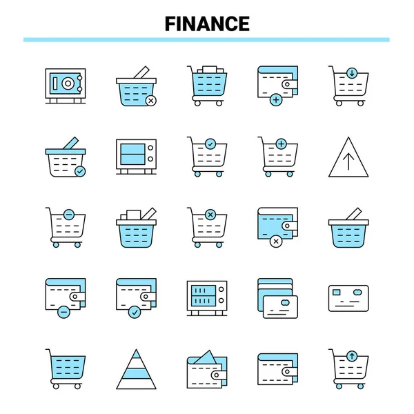 25 Finance Black and Blue icon Set. Креативный дизайн иконок и журнал — стоковый вектор