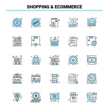 25 Shopping & ECommerce Black and Blue icon Set. Creative Icon D