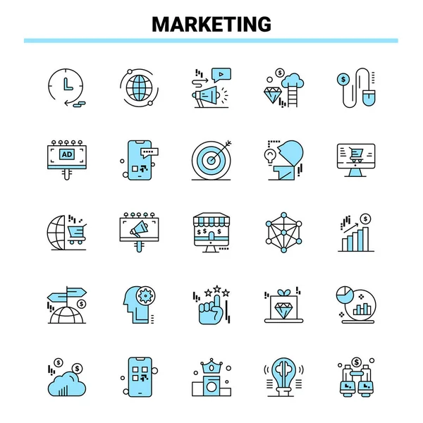 Conjunto Iconos Marketing Negro Azul Icono Creativo Diseño Plantilla Logotipo — Vector de stock