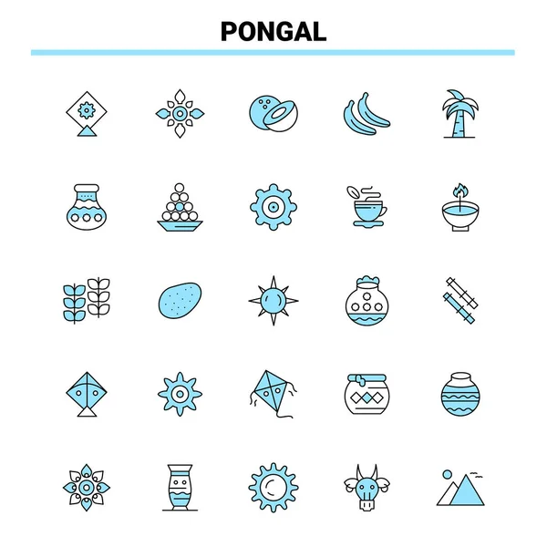 Set di 25 icone Pongal Black e Blue. Icona creativa Design e logo — Vettoriale Stock