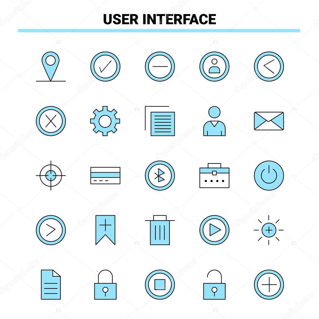 25 User Interface Black and Blue icon Set. Creative Icon Design and logo template