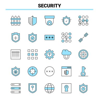 25 Security Black and Blue icon Set. Creative Icon Design and lo