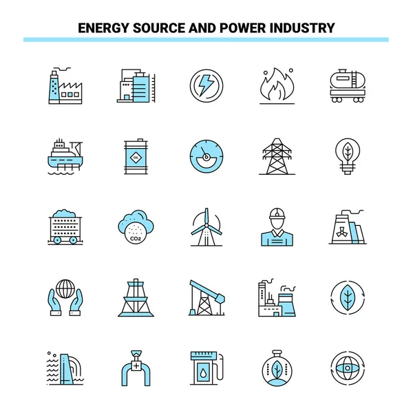 Fuente Energía Industria Eléctrica Conjunto Iconos Negro Azul Icono Creativo — Vector de stock